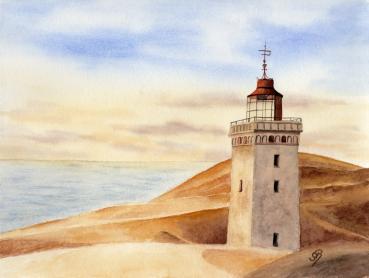 Rubjerg Knude Leuchtturm Dänemark - Aquarell Kunstdrucke auf Leinwand - Keilrahmen 30 x 20 cm